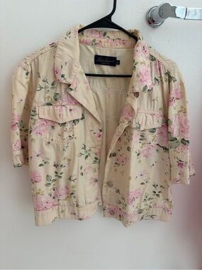 Luisa Spagnoli Cream Floral Short Jacket with Pink Roses